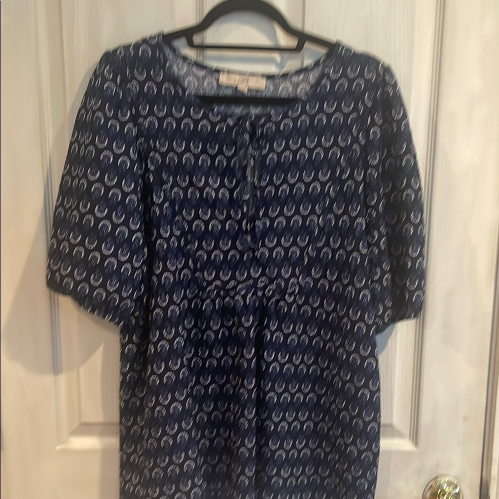 LOFT Blue and White Casual Crew Neck Blouse